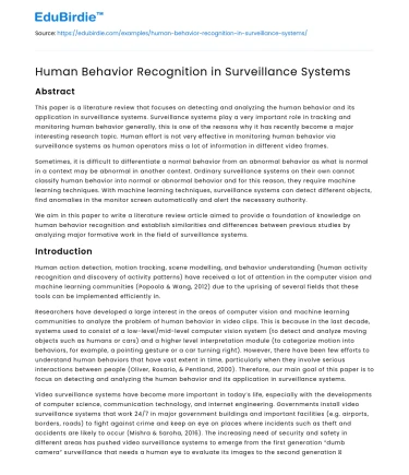 Human Behavior Recognition in Surveillance Systems