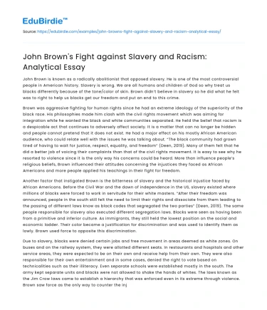 John Brown: Catalyst for Change Against Slavery