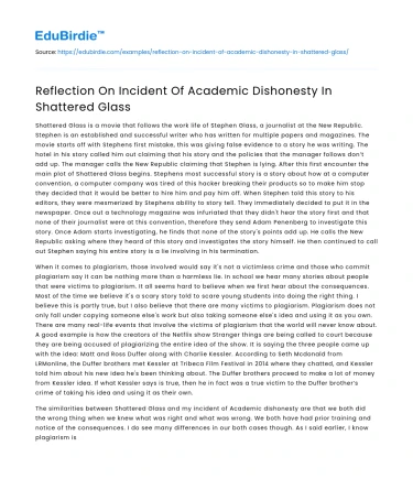Reflection On Incident Of Academic Dishonesty In Shattered Glass