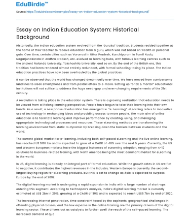 Essay on Indian Education System: Historical Background