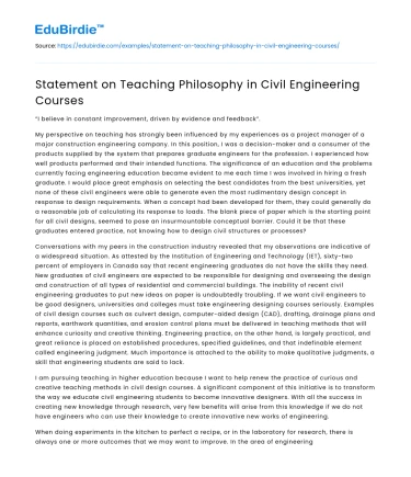 Statement on Teaching Philosophy in Civil Engineering Courses