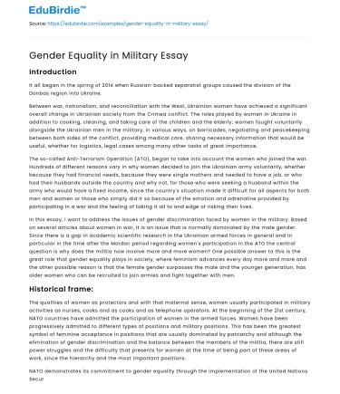 Gender Equality in Military Essay