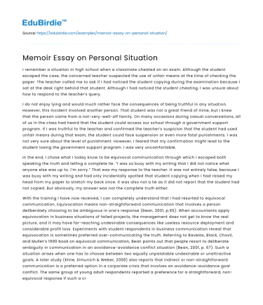 Memoir Essay on Personal Situation