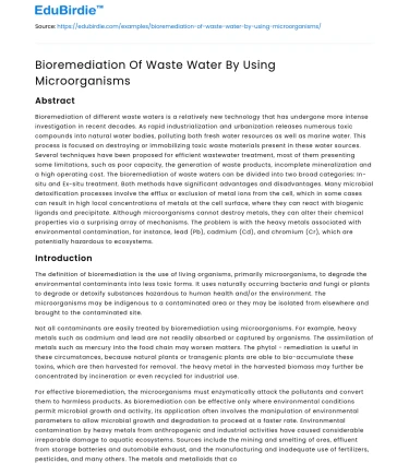 Bioremediation Of Waste Water By Using Microorganisms