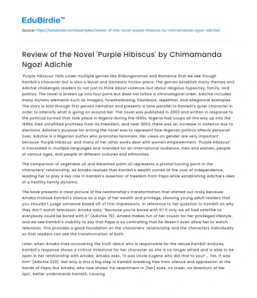 Review of the Novel ‘Purple Hibiscus’ by Chimamanda Ngozi Adichie