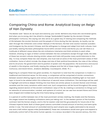 Comparing China and Rome: Analytical Essay on Reign of Han Dynasty