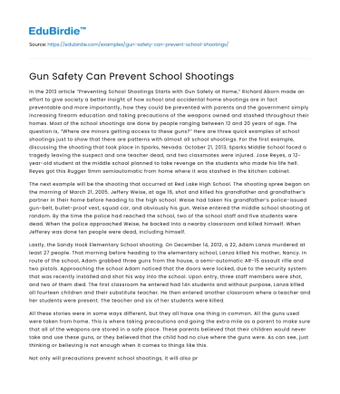 Gun Safety Can Prevent School Shootings