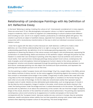 Relationship of Landscape Paintings to My Definition of Art