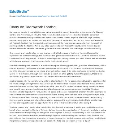 Essay on Teamwork Football
