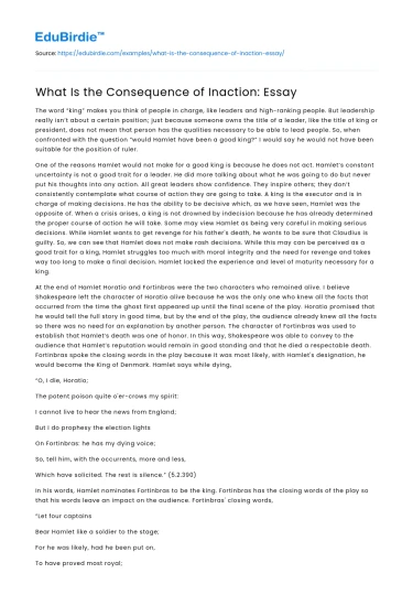 What Is the Consequence of Inaction: Essay