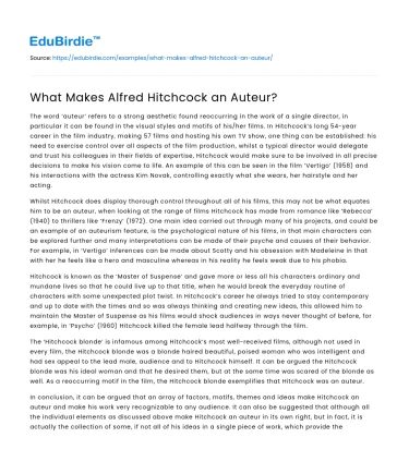 What Makes Alfred Hitchcock an Auteur?