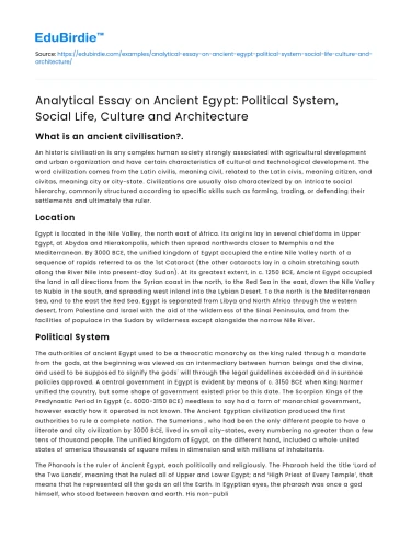 Ancient Egypt: Political System, Social Life, Culture, Architecture