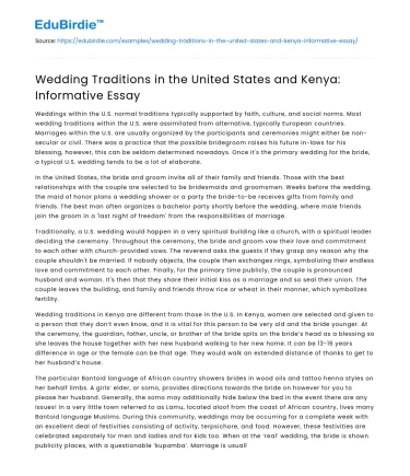 Wedding Traditions in the United States and Kenya: Informative Essay