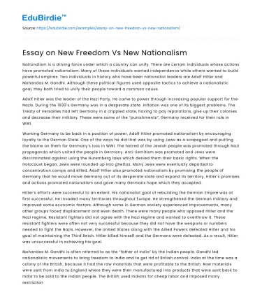 Essay on New Freedom Vs New Nationalism