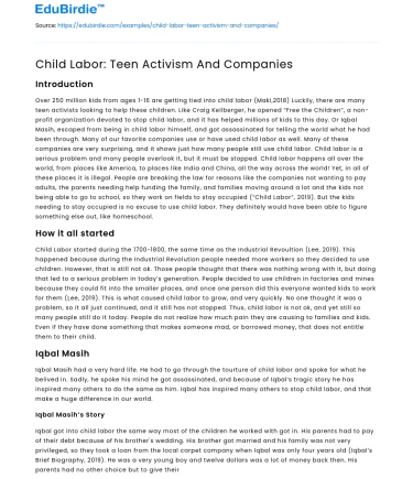 Child Labor: Teen Activism And Companies