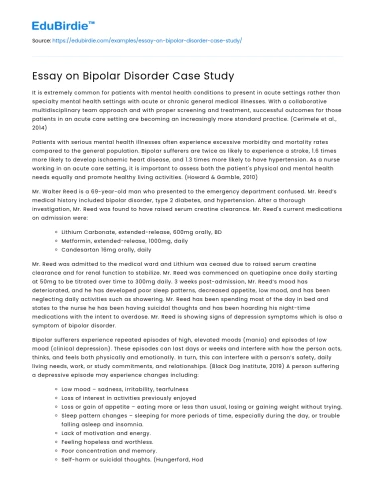 Essay on Bipolar Disorder Case Study