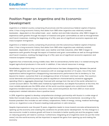 Position Paper on Argentina and Its Economic Development