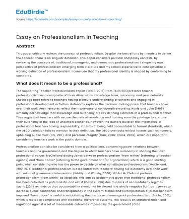 Essay on Professionalism in Teaching