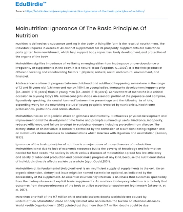 Malnutrition: Ignorance Of The Basic Principles Of Nutrition