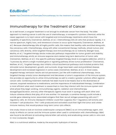 Immunotherapy for the Treatment of Cancer