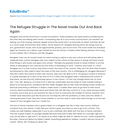 The Refugee Struggle In The Novel Inside Out And Back Again