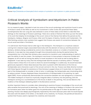 Symbolism and Mysticism in Picasso’s Art