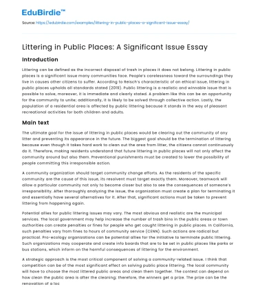 Littering in Public Places: A Significant Issue Essay