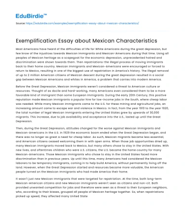 Exemplification Essay about Mexican Characteristics