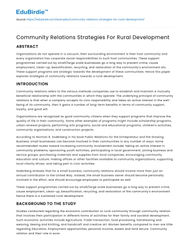 Community Relations Strategies For Rural Development