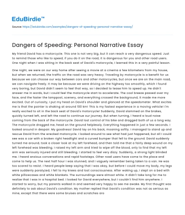 Dangers of Speeding: Personal Narrative Essay
