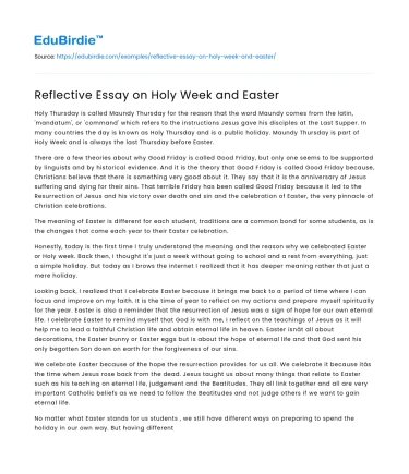 Reflective Analysis of Holy Week and Easter