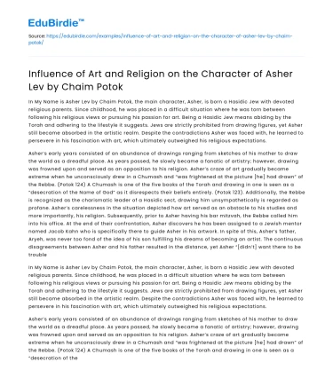Influence of Art and Religion on the Character of Asher Lev by Chaim Potok