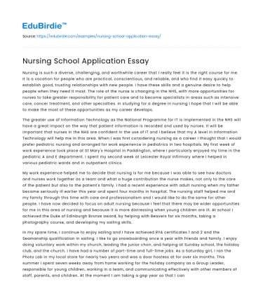 Nursing School Application Essay