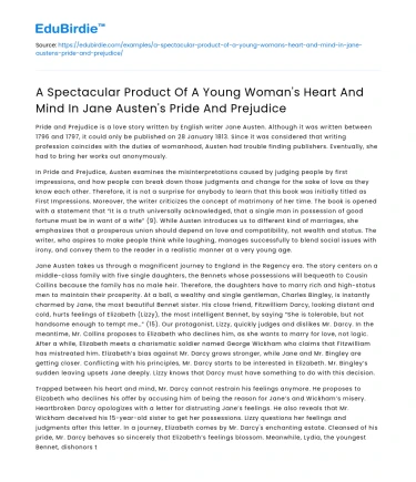 Young Woman’s Heart & Mind in Jane Austen’s Pride And Prejudice