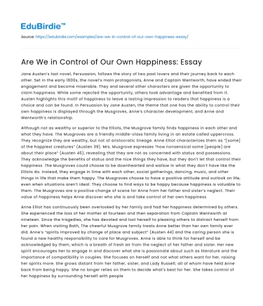 Are We in Control of Our Own Happiness: Essay