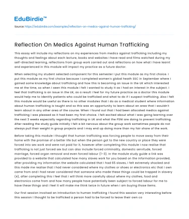 Reflection On Medics Against Human Trafficking