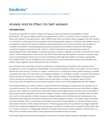 Anxiety And Its Effect On Self-esteem