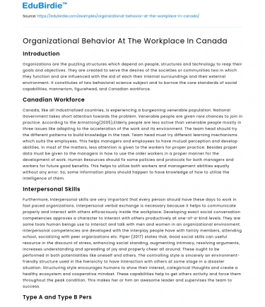 Workplace Dynamics in Canada