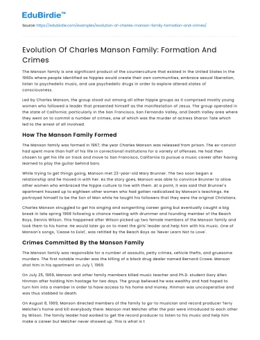 Evolution Of Charles Manson Family: Formation And Crimes