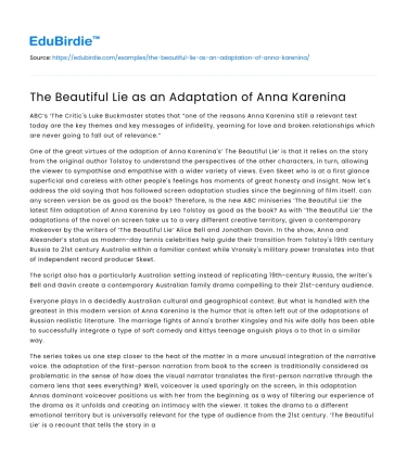 The Beautiful Lie as an Adaptation of Anna Karenina