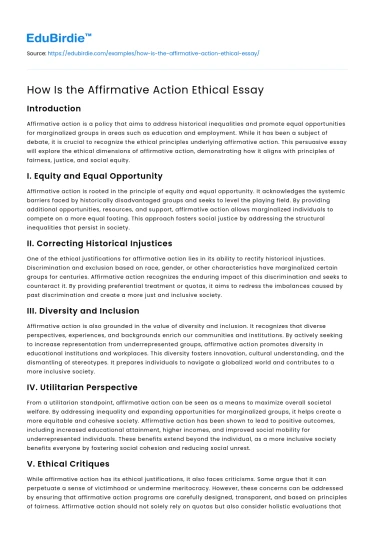 How Is the Affirmative Action Ethical Essay