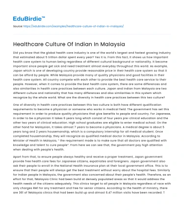 Healthcare Practices Among Indians in Malaysia