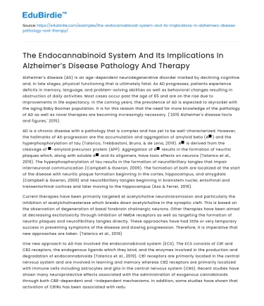 Endocannabinoid System in Alzheimer’s Disease Pathology & Therapy