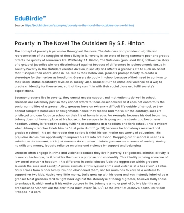 Poverty In The Novel The Outsiders By S.E. Hinton