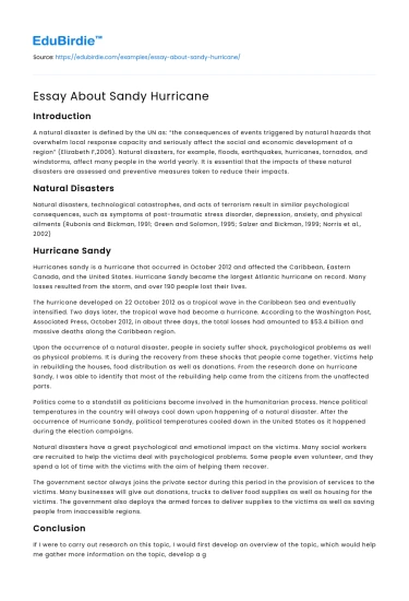 Essay About Sandy Hurricane