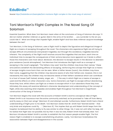 Toni Morrison’s Flight Complex In The Novel Song Of Solomon