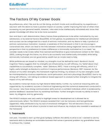 The Factors Of My Career Goals