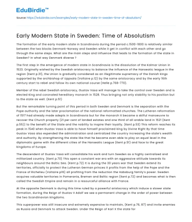 The Rise of Absolutism in Early Modern Sweden