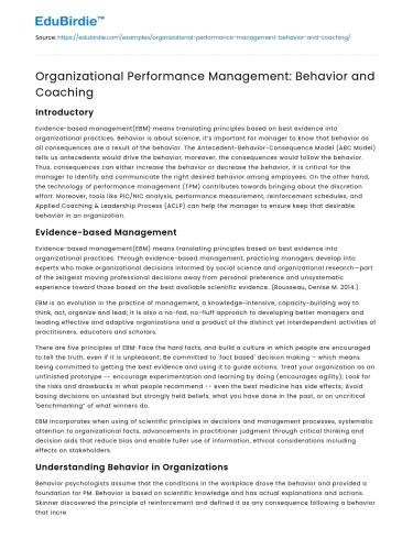 Organizational Performance Management: Behavior and Coaching
