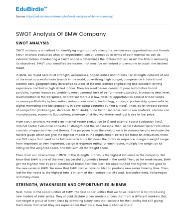 SWOT Analysis Of BMW Company